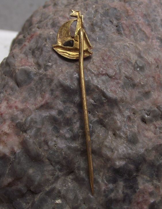 Antique Sailing Ship Yacht Boat in Full Sail with Flag & Sea Waves Pin Badge - Badgecrazy