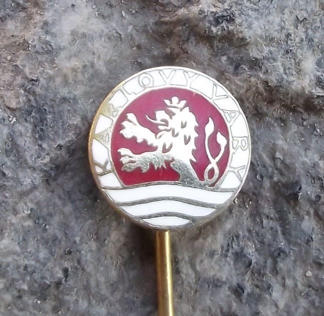 Vintage Karlovy Vary Karslbad Carlsbad Spa Heraldic Crest Coat of Arms Pin Badge - Badgecrazy