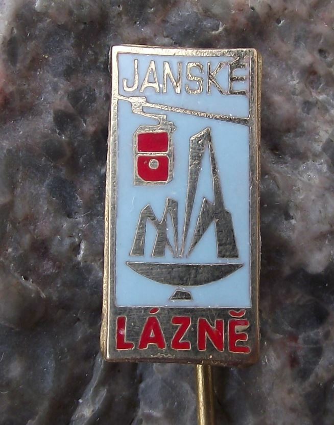 Antique Janske Lazne Spa Resort Cable Car Natural Spring Fountain Pin Badge - Badgecrazy