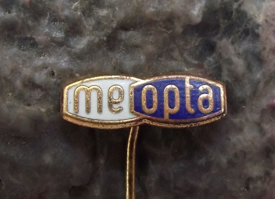Vintage Meopta Czech Stereo Camera Company Optics Lenses Logo Pin Badge Blue - Badgecrazy
