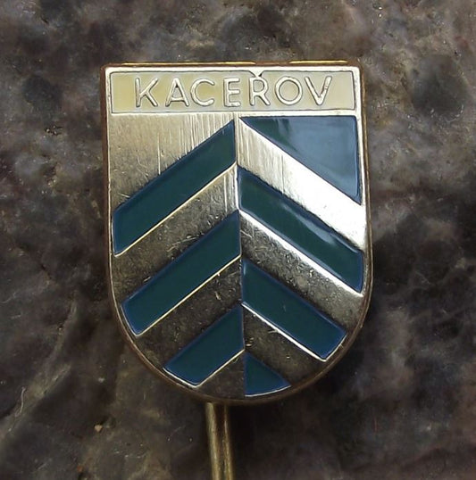 Kacerov Czech Village Town Heraldic Sriped Shield Crest Tourist Pin Badge - Badgecrazy