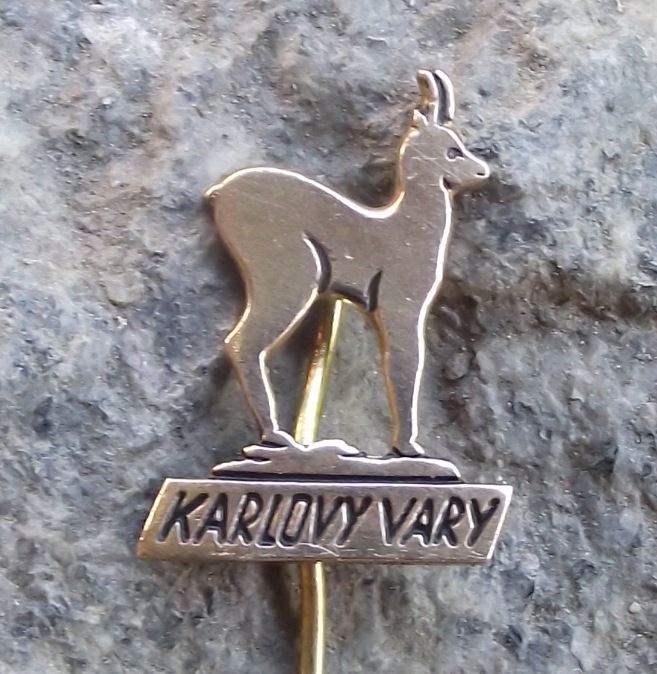 Antique Karlovy Vary Carlsbad Deer Emblem Mascot Chamois Spa Town Pin Badge - Badgecrazy