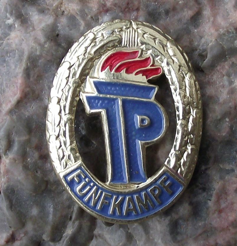Thalmann Pioneer DDR Pentathlon Funfkampf Athletics Competition Award Pin Badge - Badgecrazy