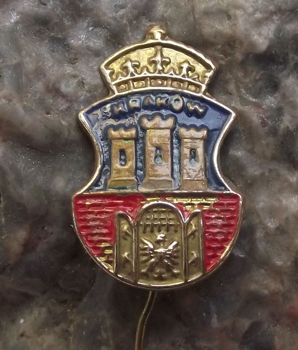 Antique Krakow Poland Walled Castle City Crown Heraldic Crest Tourist Pin Badge - Badgecrazy