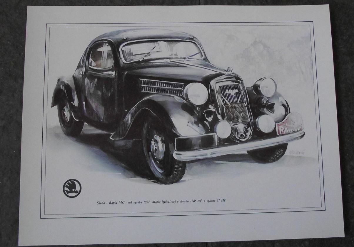 Skoda Rapid MC 1937 Picture Car Vladimir Bidlo Printed Illustration - Badgecrazy