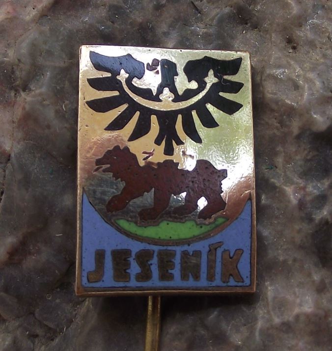 Antique Jesenik Black Spread Eagle Brown Bear Heraldic Crest Shield Pin Badge - Badgecrazy