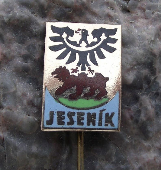 Antique Jesenik Black Spread Eagle Brown Bear Heraldic Crest Shield Pin Badge - Badgecrazy