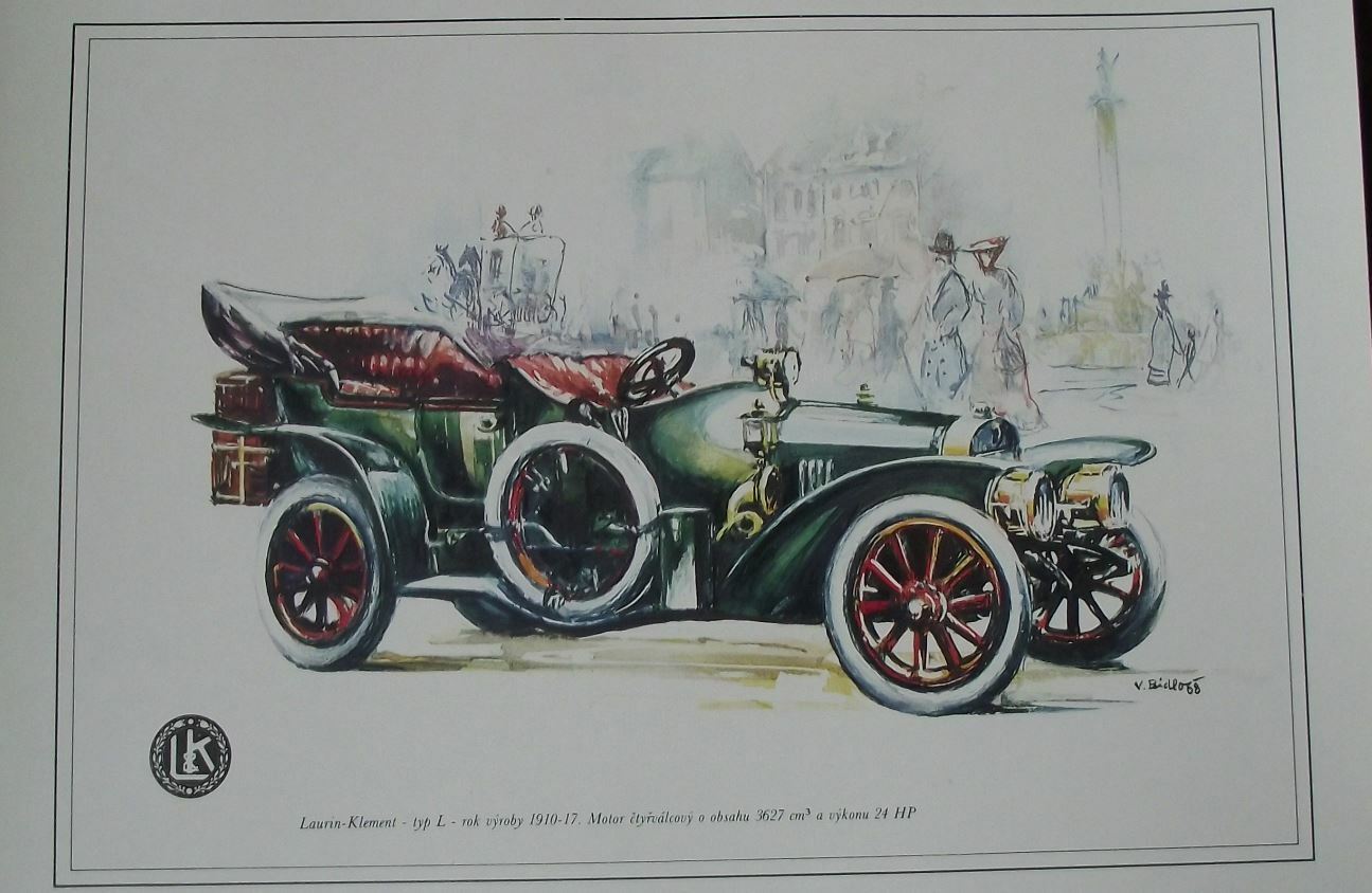 Laurin Klement 1910 Type L Car Vladimir Bidlo Skoda Printed Illustration - Badgecrazy