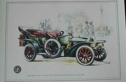 Laurin Klement 1910 Type L Car Vladimir Bidlo Skoda Printed Illustration - Badgecrazy