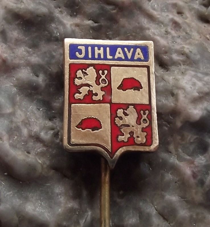 Antique Jihlava Hedgehog & Rampant Lion Heraldic Crest Coat of Arms Pin Badge - Badgecrazy