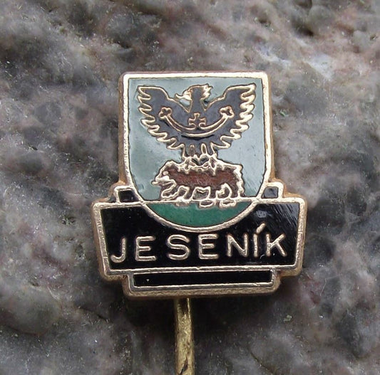 Antique Jesenik Brown Bear & Black Spread Eagle Heraldic Crest Shield Pin Badge - Badgecrazy