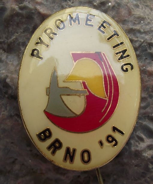 1991 Pyromeeting Fire fighter Fireman & Rescue Equipment Show Expo Brno Pin - Badgecrazy
