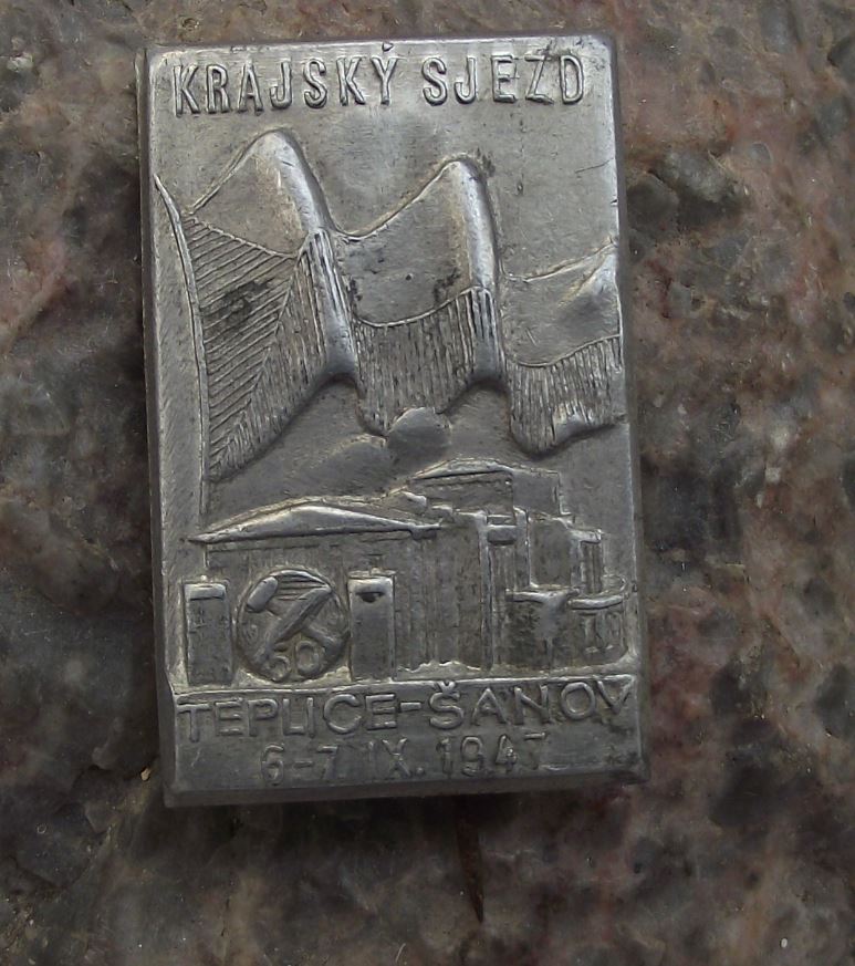 1947 Teplice Sanov Regional Sports Meeting Event Czechoslovakia Flag Pin Badge