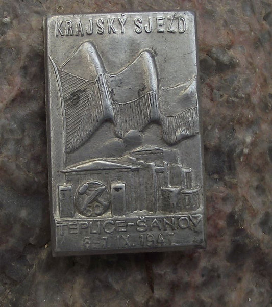 1947 Teplice Sanov Regional Sports Meeting Event Czechoslovakia Flag Pin Badge