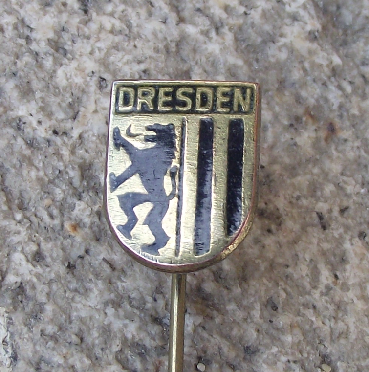 Vintage East Germany City of Dresden Coat of Arms Heraldic Lion DDR Pin Badge - Badgecrazy