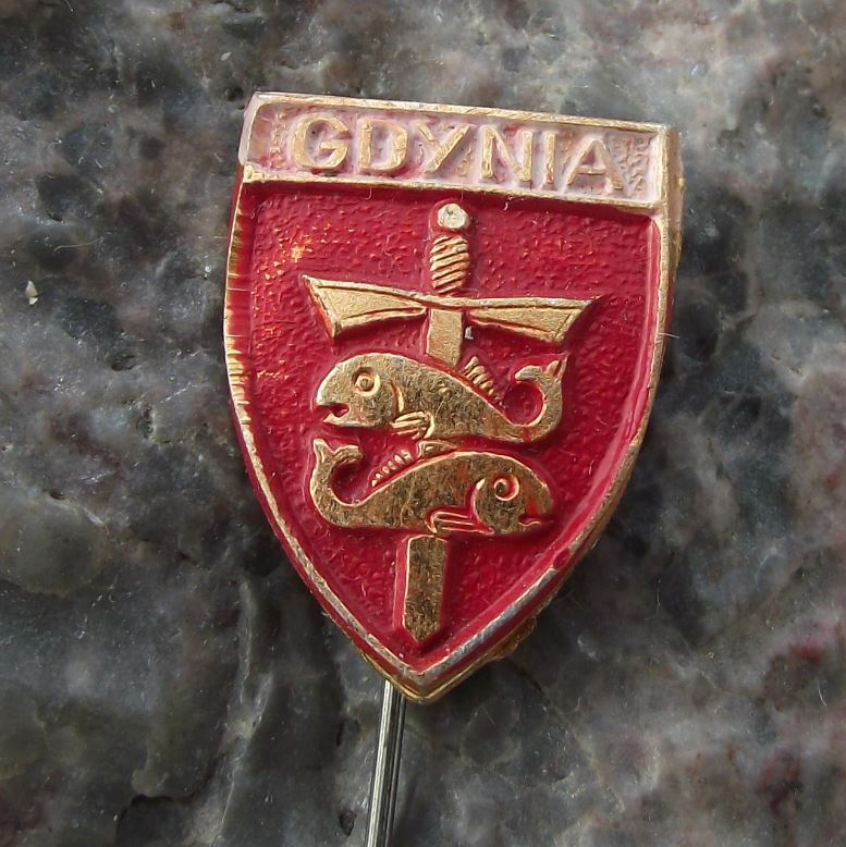 Antique Gdynia Polish City Poland Fish Heraldic Crest Coat of Arms Pin Badge - Badgecrazy