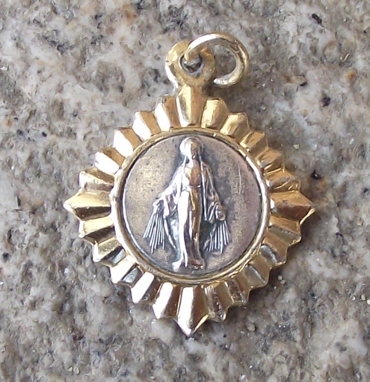 Vintage Blessed Mother Mary Pray for Us Christian Czech Religious Holy Charm - Badgecrazy