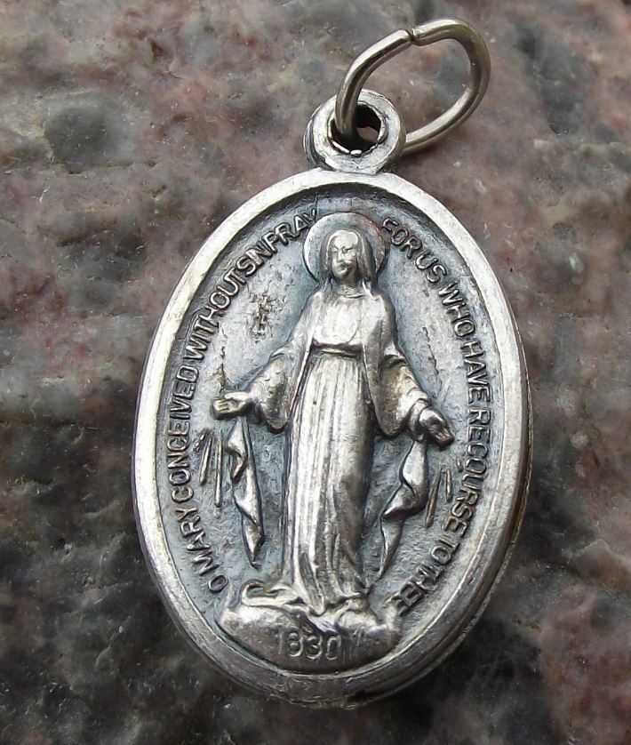 Vintage Blessed Mother Mary Pray for Us Christian Religious Holy Icon Charm - Badgecrazy