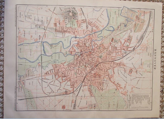 1895 Antique Map of Hannover Germany Plate from Brockhaus Encyclopedia
