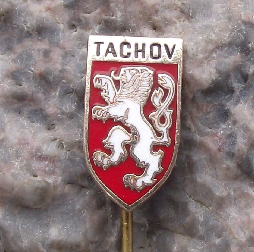 Vintage Tachov Tachau Roaring Rampant Two Tailed Lion Czech Tourist Pin Badge - Badgecrazy