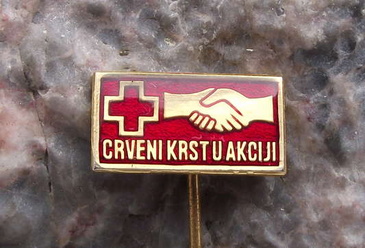 Vintage Yugoslavia Red Cross in Action Slogan Volunteer Blood Donor Pin Badge