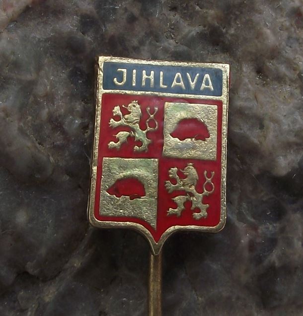 Official Jihlava Hedgehog & Rampant Lion Heraldic Crest Coat of Arms Pin Badge - Badgecrazy