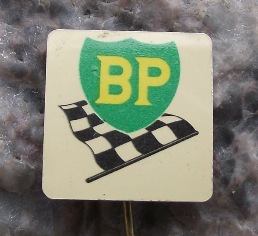 Vintage BP British Petrol Oil Company Motor Racing Chequered Flag Pin Badge - Badgecrazy