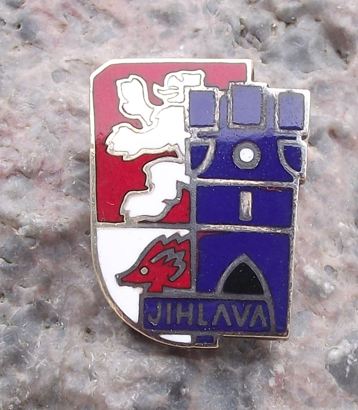 Vintage Jihlava Hedgehog & Rampant Lion Heraldic Crest Coat of Arms Pin Badge - Badgecrazy