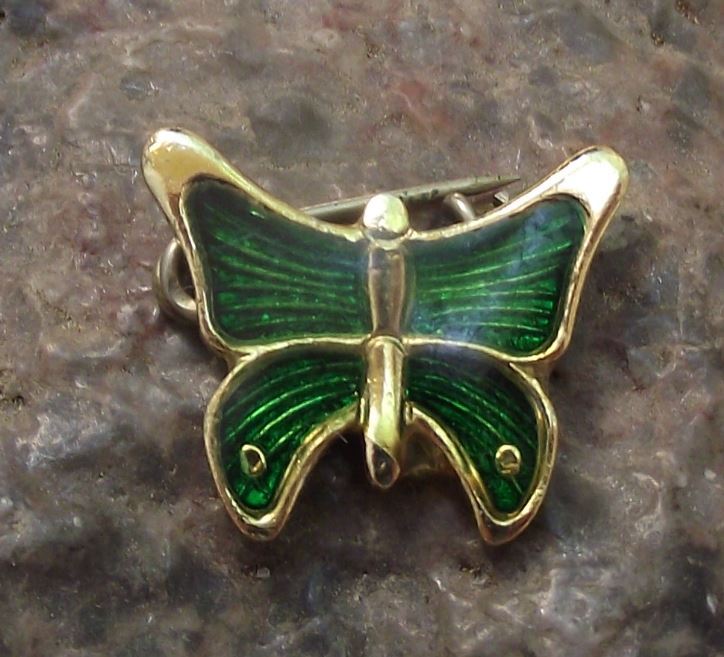 Small Green Winged Gold Wing Spots Butterfly Flying Insect Brooch Pin Badge - Badgecrazy