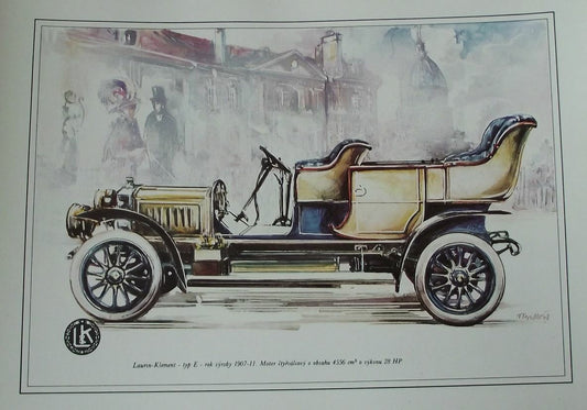 Laurin Klement 1907 Type E Car Vladimir Bidlo Skoda Printed Illustration - Badgecrazy