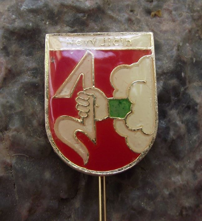 Novy Jicin God Wielding Thunderbolt Heraldic Crest Coat of Arms Shield Pin Badge - Badgecrazy