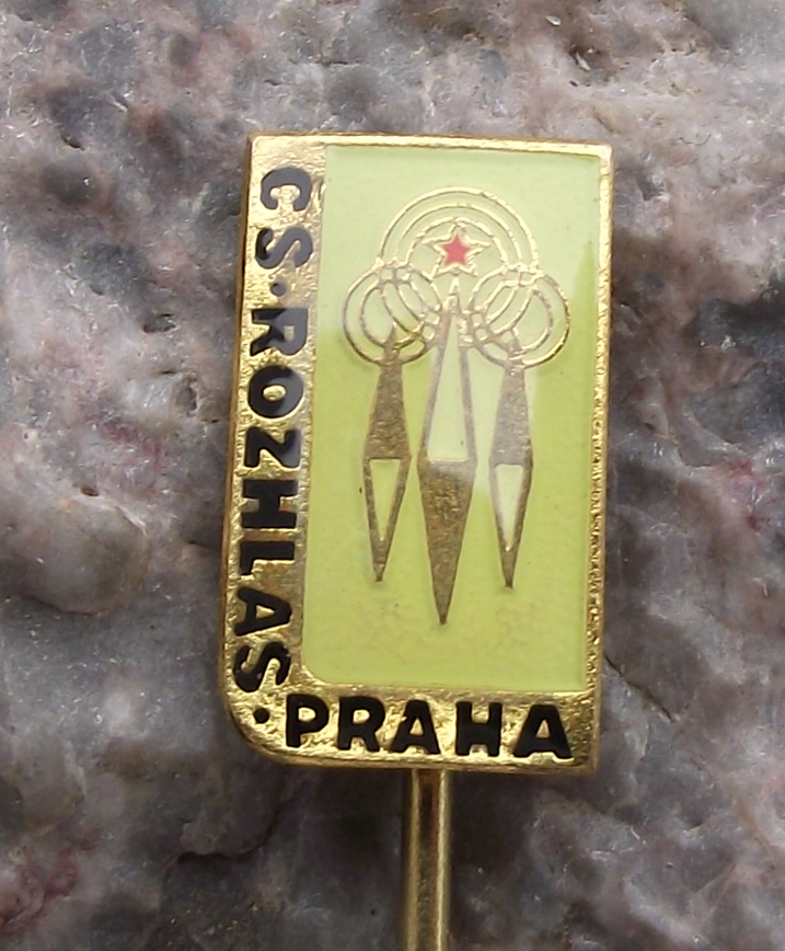 Vintage Czech State Broadcasting Company Radio Prague Tower Pin Badge - Badgecrazy