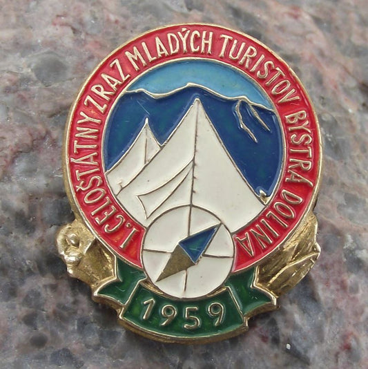 1959 Slovakia Young Pioneer Movement First Jamboree Camping Campfire Pin Badge - Badgecrazy