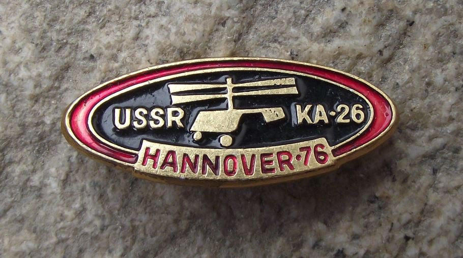 1976 Hannover Messe USSR KA-26 Kamov Hoodlum Soviet Light Helicopter Pin Badge - Badgecrazy
