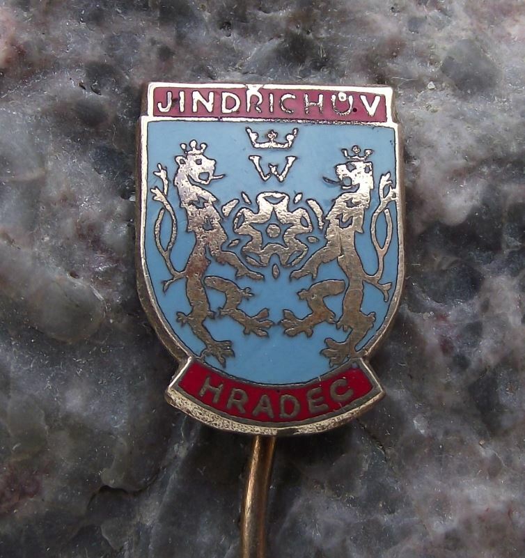 Antique Jindrichuv Hradec Lions Rose Czech City Heraldic Coat of Arms Pin Badge - Badgecrazy