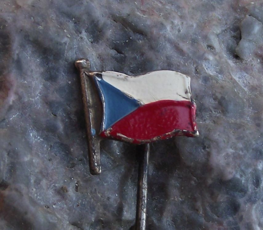 Antique Czech Czechoslovakia Waving National Flag Hand Painted Pin Badge - Badgecrazy