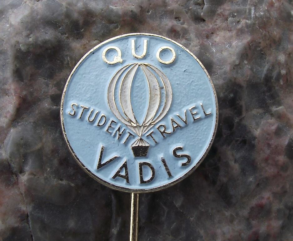 Antique Quo Vadis Student Travel Agent Agency Hot Air Balloon Pin Badge - Badgecrazy