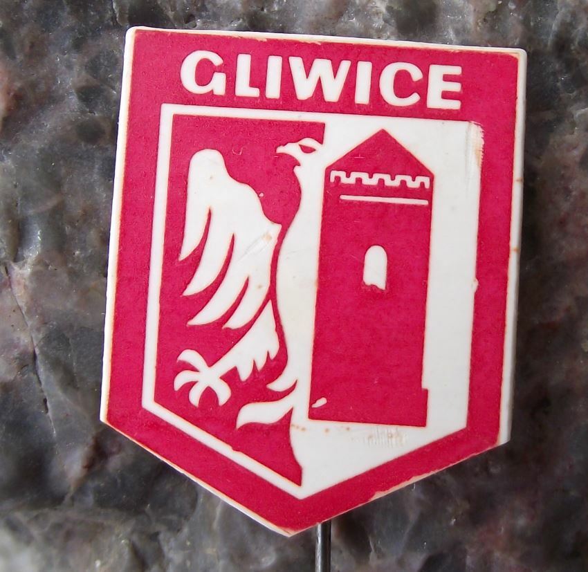 Gliwice Polish Poland Heraldic City Crest Coat of Arms Shield Plastic Pin Badge - Badgecrazy