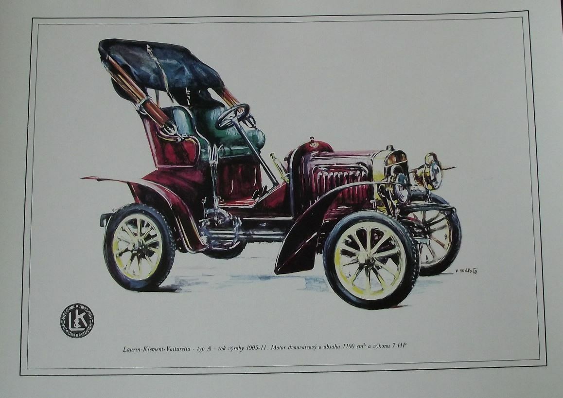 Laurin Klement 1905 Type A Car Vladimir Bidlo Skoda Printed Illustration - Badgecrazy