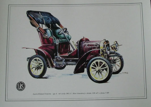Laurin Klement 1905 Type A Car Vladimir Bidlo Skoda Printed Illustration - Badgecrazy