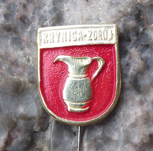 Vintage Krynica Zdroj Polish City Poland Heraldic Crest Coat of Arms Pin Badge - Badgecrazy
