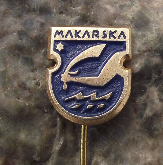 Antique Makarska Croatia Heraldic Crest Turkish Arm Sword Coat of Arms Pin Badge - Badgecrazy