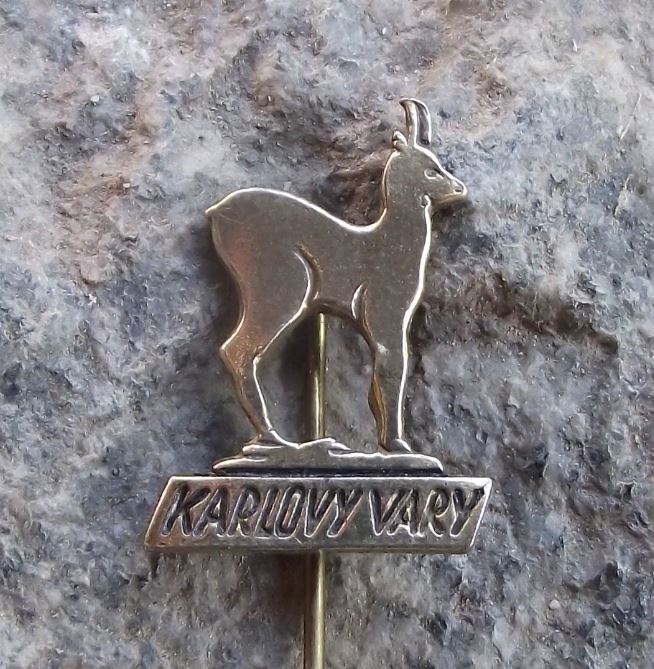 Antique Karlovy Vary Carlsbad Deer Emblem Mascot Chamois Spa Town Pin Badge - Badgecrazy