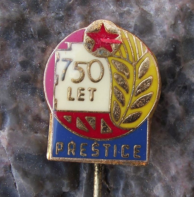 1976 Prestice Czechoslovakia Town Red Star and Wheat 750th Anniversary Pin Badge - Badgecrazy