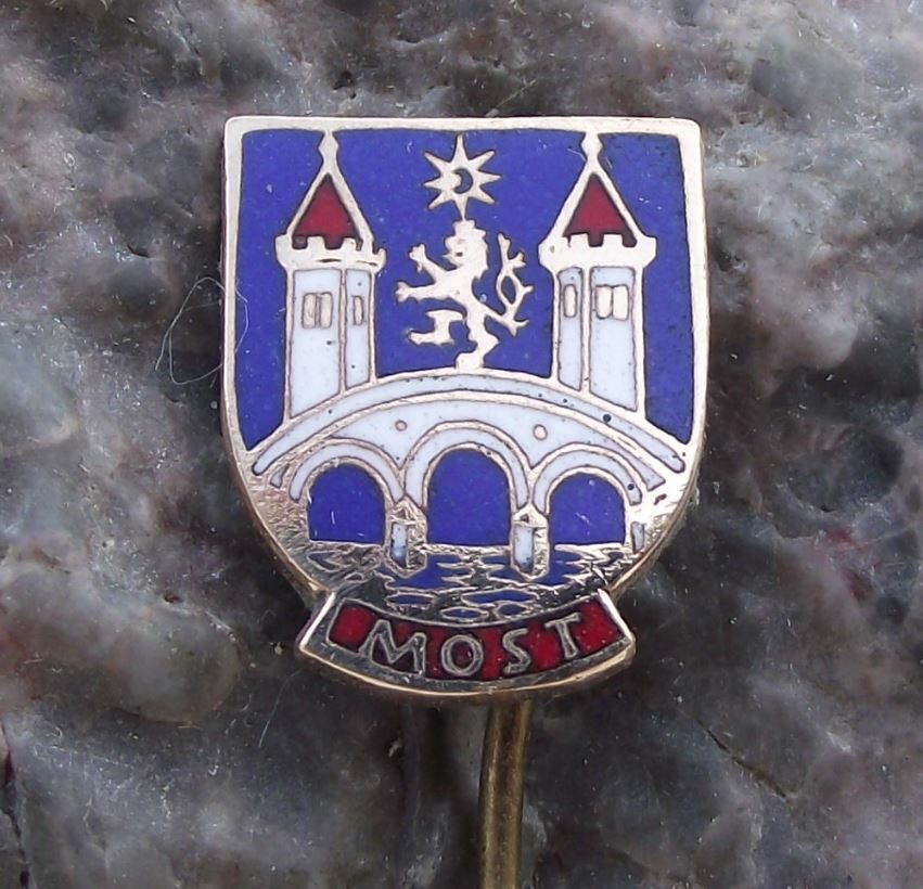 Antique Most Czechoslovakia Coat of Arms Ancient Bridge Heraldic Crest Pin Badge - Badgecrazy