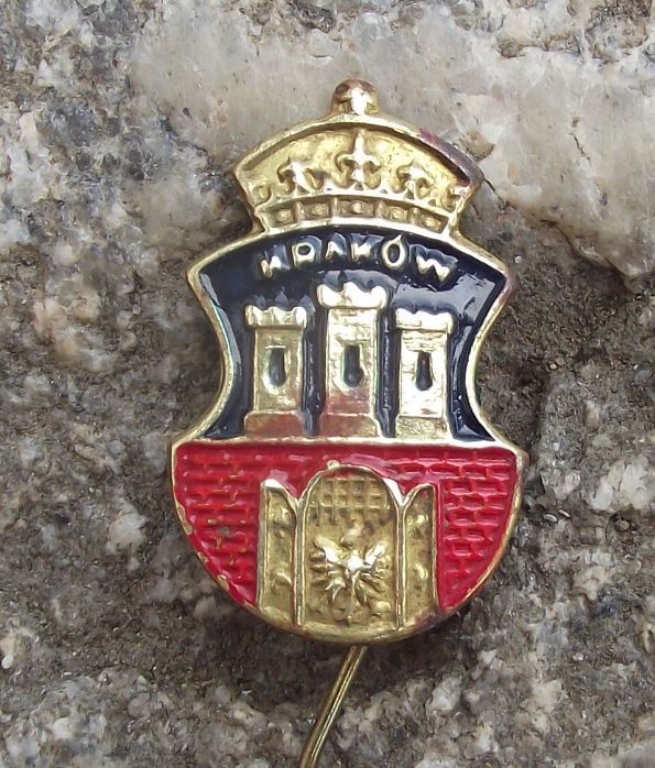 Antique Krakow Poland Walled Castle City Crown Heraldic Crest Tourist Pin Badge - Badgecrazy