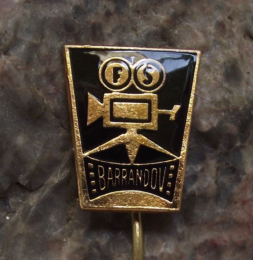 Antique Barrandov Czech Movie Studios Film Camera Tripod Tape Reels Pin Badge - Badgecrazy