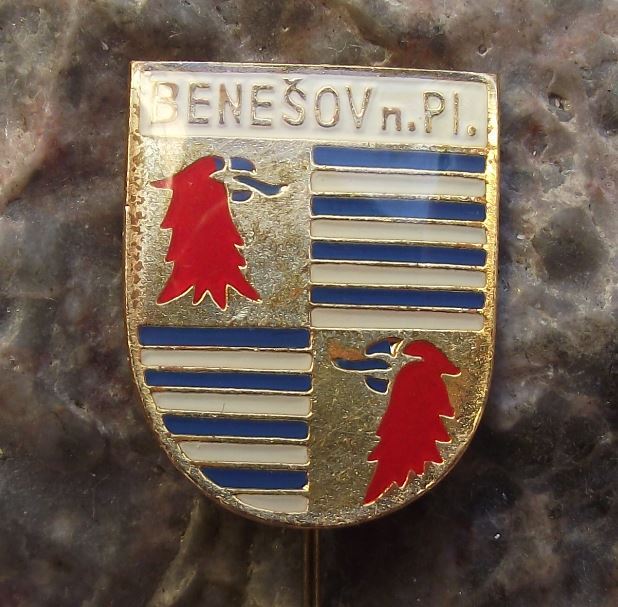 Antique Benesov nad Ploucnici Eagle Crest Heraldic Coat of Arms Shield Pin Badge - Badgecrazy