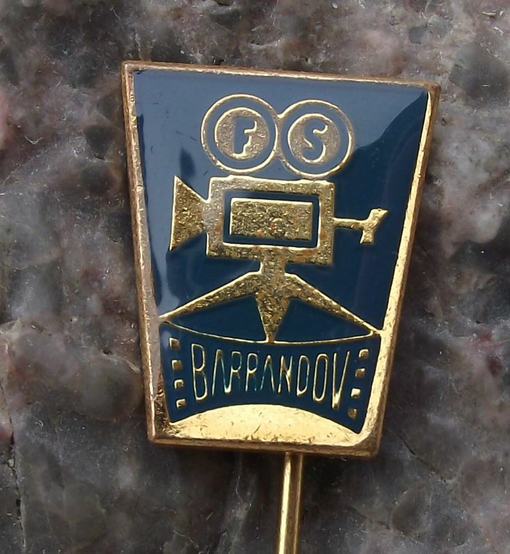 Antique Barrandov Czech Movie Studios Film Camera Tripod Tape Reels Pin Badge - Badgecrazy