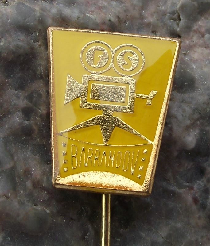 Antique Barrandov Czech Movie Studios Film Camera Tripod Tape Reels Pin Badge - Badgecrazy